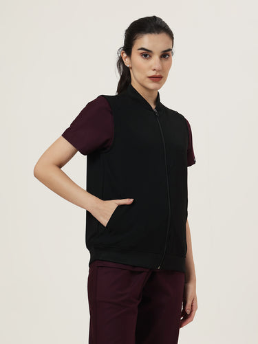 Women Black Sleeve-less Jacket