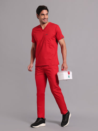 Move Lite Men Ember Red (V Neck) Scrub Set