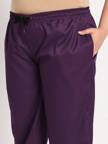 Stretchable (2way) Female Purple V-Neck With Jogger Scrub Set