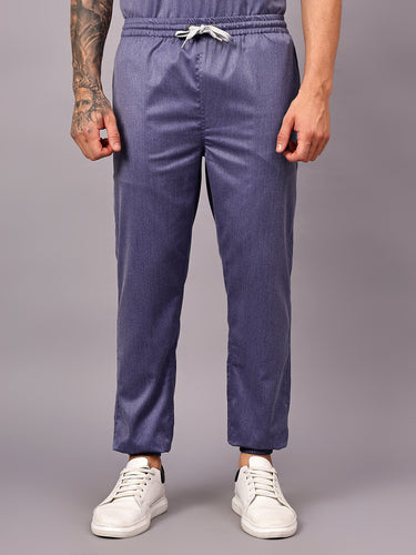 Stretchable (2Way) Male Denim Blue Texture V-Neck With Jogger Scrub Set