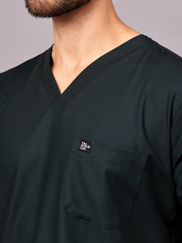 Stretchable (4Way) Male V-Neck Mid Night Green Scrub Top