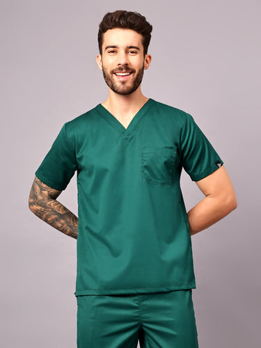 Stretchable (2Way) Male Hunter Green V-Neck With Jogger Scrub Set