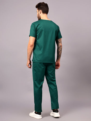 Stretchable (2Way) Male Hunter Green V-Neck With Straight Pant Scrub Set