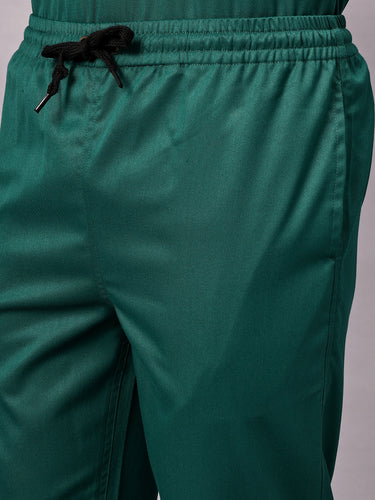 Stretchable (2Way) Men Hunter Green V Neck With Straight Pant Scrub Set