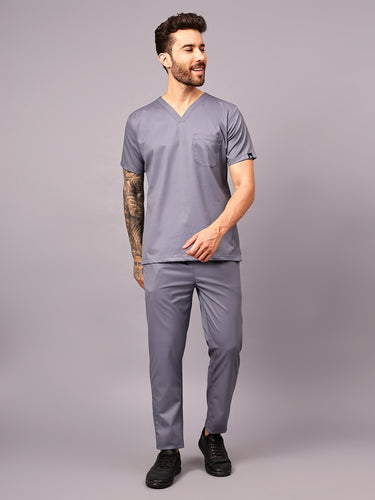 Stretchable (2Way) Male Graphite V-Neck With Straight Pant Scrub Set
