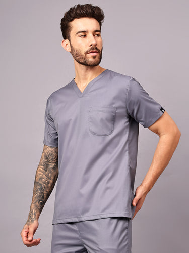 Stretchable (2Way) Male Graphite V-Neck With Straight Pant Scrub Set