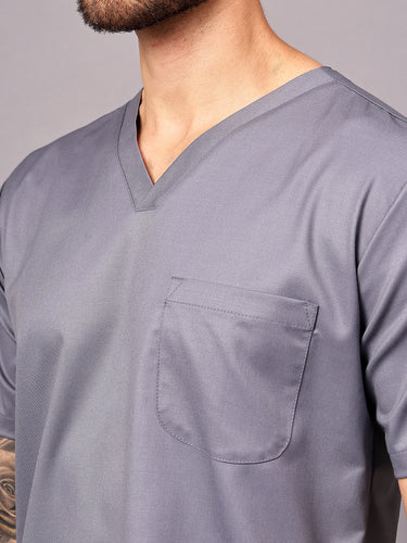 Stretchable (2Way) Male Graphite V-Neck With Straight Pant Scrub Set