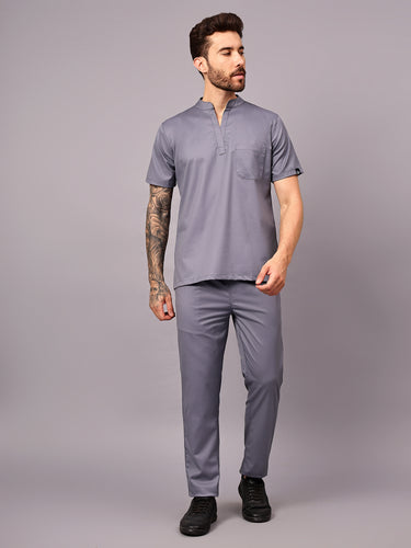 Stretchable (2Way) Male Graphite Mandarin Neck With Straight Pant Scrub Set