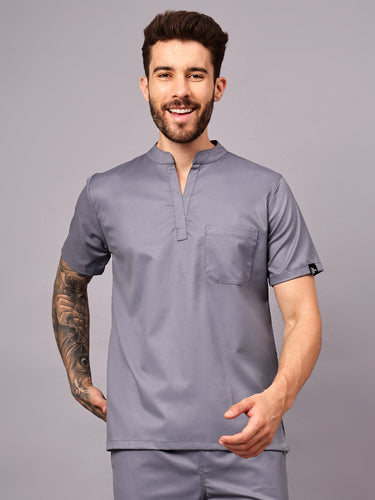 Stretchable (2Way) Male Graphite Mandarin Neck With Straight Pant Scrub Set