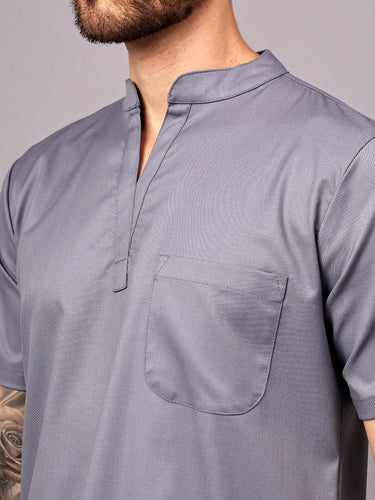 Stretchable (2Way) Male Graphite Mandarin Neck With Straight Pant Scrub Set