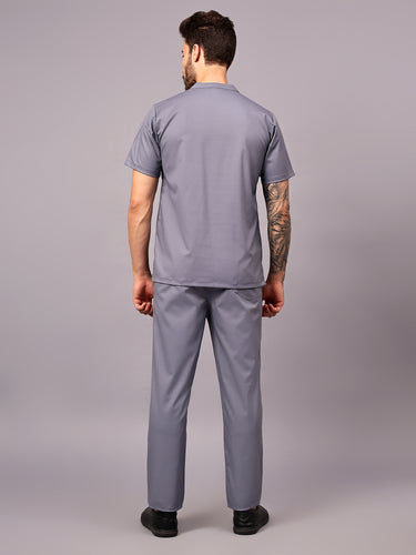 Stretchable (2Way) Male Graphite Mandarin Neck With Straight Pant Scrub Set