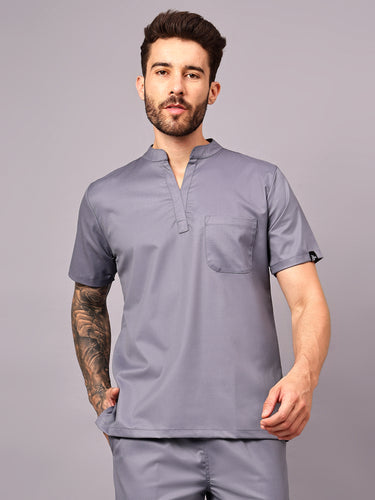 Stretchable (2Way) Male Graphite Mandarin Neck Scrub Top