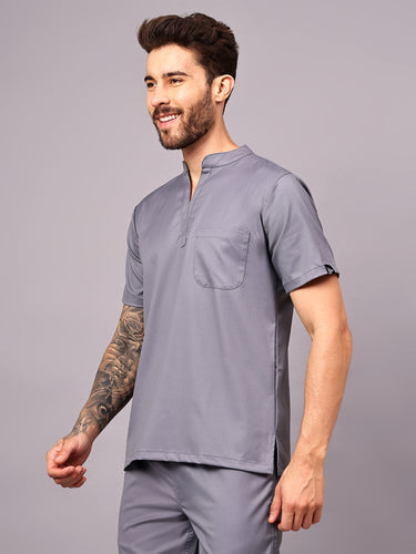 Stretchable (2Way) Male Graphite Mandarin Neck Scrub Top