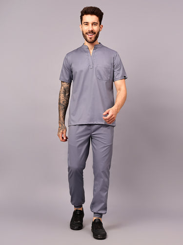 Stretchable (2Way) Male Graphite Mandarin Neck With Jogger Scrub Set