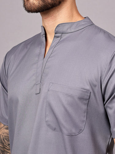 Stretchable (2Way) Male Graphite Mandarin Neck With Jogger Scrub Set