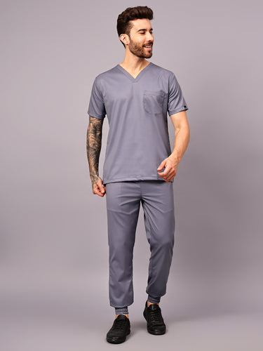 Stretchable (2Way) Male Graphite V-Neck With Jogger Scrub Set