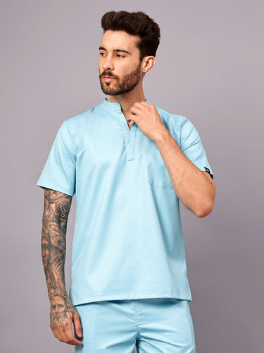 Stretchable (2Way) Male Aqua Blue Mandarin Neck Scrub Top
