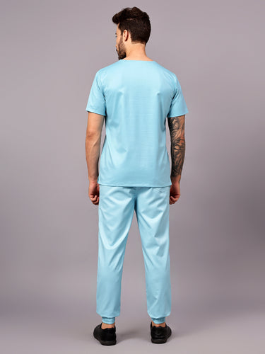 Stretchable (2Way) Male Aqua Blue V-Neck With Jogger Scrub Set