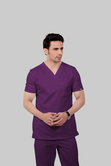 Stretchable (2Way) Male Purple V-Neck Scrub Top