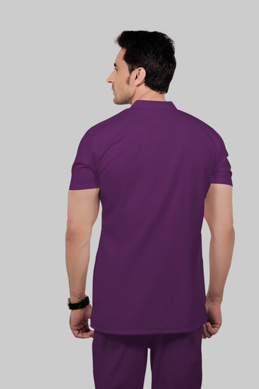 Stretchable (2Way) Male Purple Mandarin Neck With Straight Pant Scrub Set