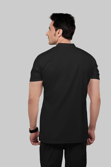 Stretchable (2Way) Male Black Mandarin Neck With Straight Pant Scrub Set