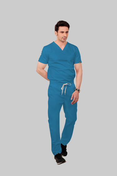 Stretchable (2Way) Male Peacock Blue Straight Scrub Pant