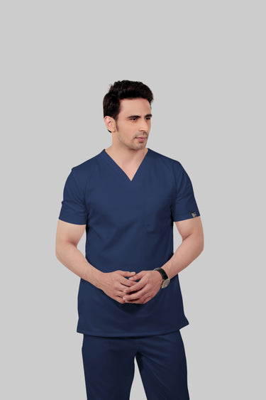 Stretchable (2Way) Male Navy Blue V-Neck With Jogger Scrub Set