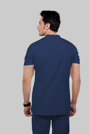 Stretchable (2Way) Male Navy Blue Mandarin Neck With Straight Pant Scrub Set