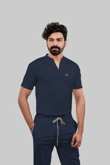 Male (4Way) Navy Blue Mandarin Neck with Straight Pant Scrub Set