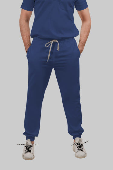 Stretchable (4Way) Male Royal Blue V-Neck With Jogger Scrub Set