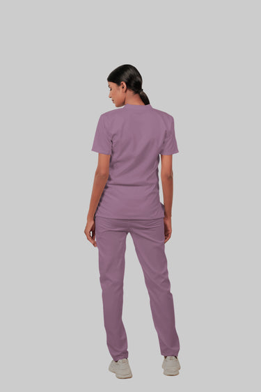 Stretchable (2Way) Female Lilac Mandarin Neck With Straight Pant Scrub Set