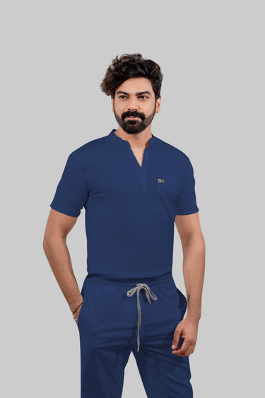 Stretchable (4Way) Male Royal Blue Mandarin Neck with Straight Pant Scrub Set