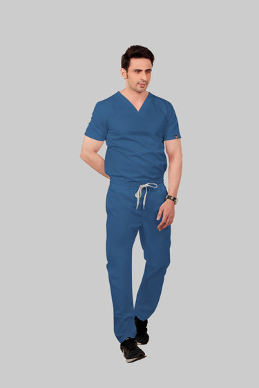 Stretchable (2Way) Male Steel Blue Straight Scrub Pant