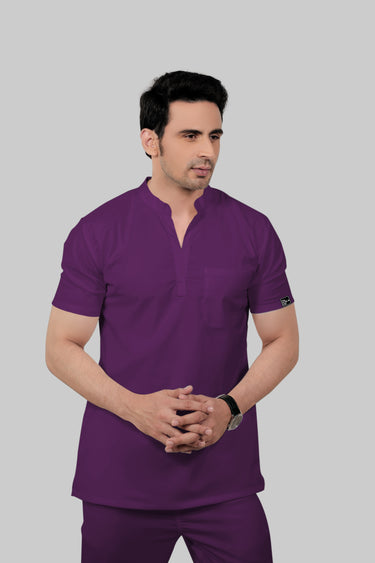 Stretchable (2Way) Male Purple Mandarin Neck With Jogger Scrub Set