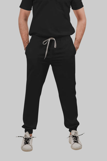 Stretchable (4Way) Female Black Mandarin Neck With Jogger Scrub Set