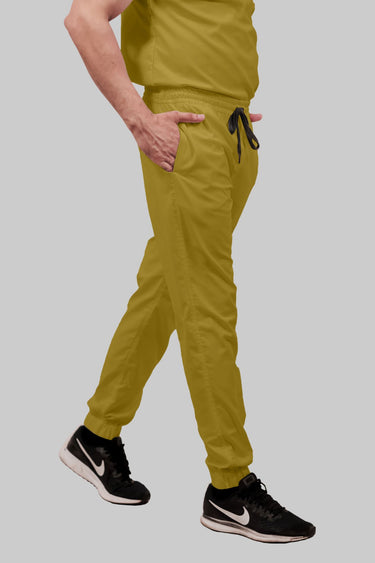 Stretchable (2Way) Male Mustard V-Neck With Jogger Scrub Set