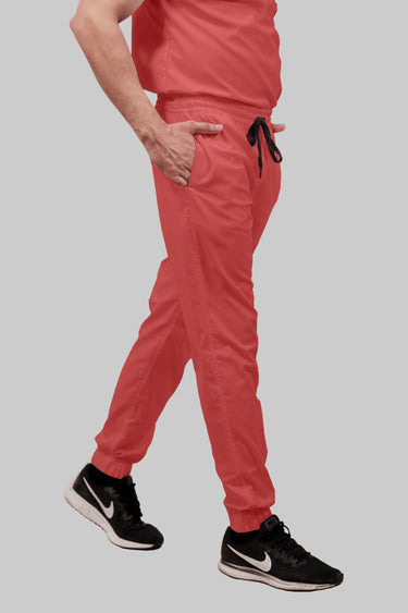 Stretchable (2Way) Female Peach Mandarin Neck With Jogger Scrub Set
