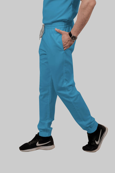 Stretchable (2Way) Female Peacock Blue V-Neck With Jogger Scrub Set