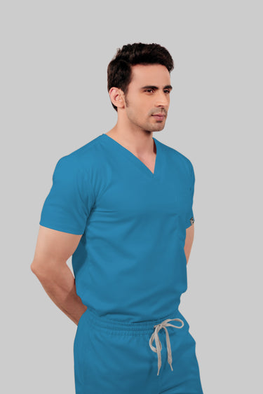 Stretchable (2Way) Male Peacock Blue Straight Scrub Pant