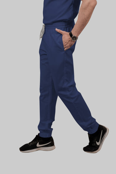 Stretchable (2Way) Female Navy Blue V-Neck With Jogger Scrub Set
