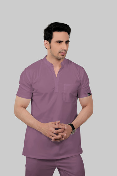 Stretchable (2Way) Male Lilac Mandarin Neck With Jogger Scrub Set