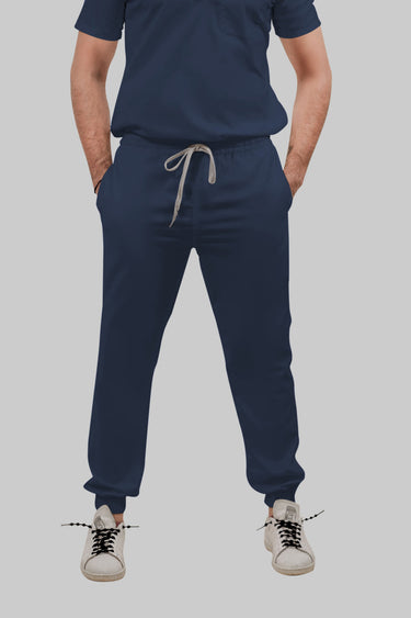 Stretchable (4way) Female Navy Blue Mandarin Neck With Jogger Scrub Set