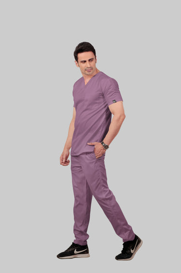 Stretchable (2Way) Male Lilac V-Neck With Straight Pant Scrub Set