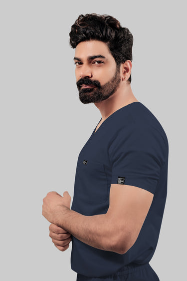 Stretchable (4Way) Male V-Neck Navy Blue Scrub Top