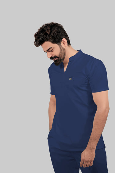 Stretchable (4Way) Male Mandarin Neck Royal Blue Scrub Top