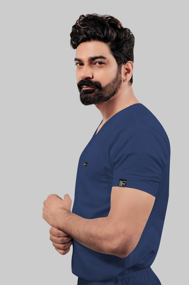 Stretchable (4Way) Male Royal Blue V-Neck With Jogger Scrub Set