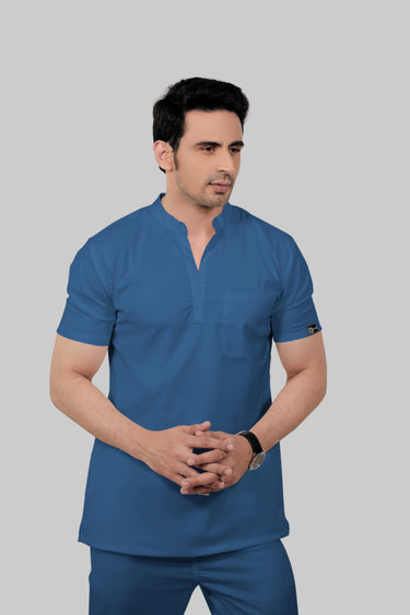 Stretchable (2Way) Male Steel Blue Mandarin Neck Scrub Top