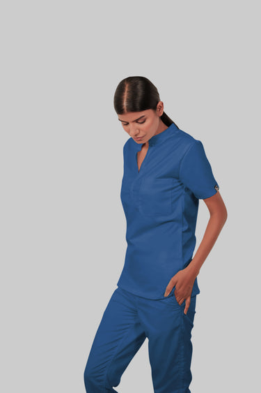 Stretchable (2Way) Female Steel Blue Mandarin Neck Scrub Top