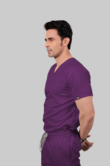 Stretchable (2Way) Male Purple V-Neck Scrub Top