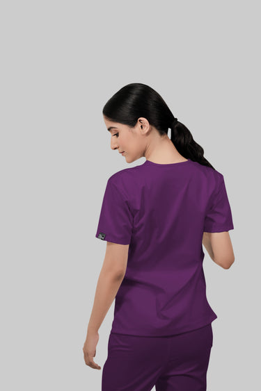 Stretchable (2Way) Female Purple V-Neck With Straight Pant Scrub Set